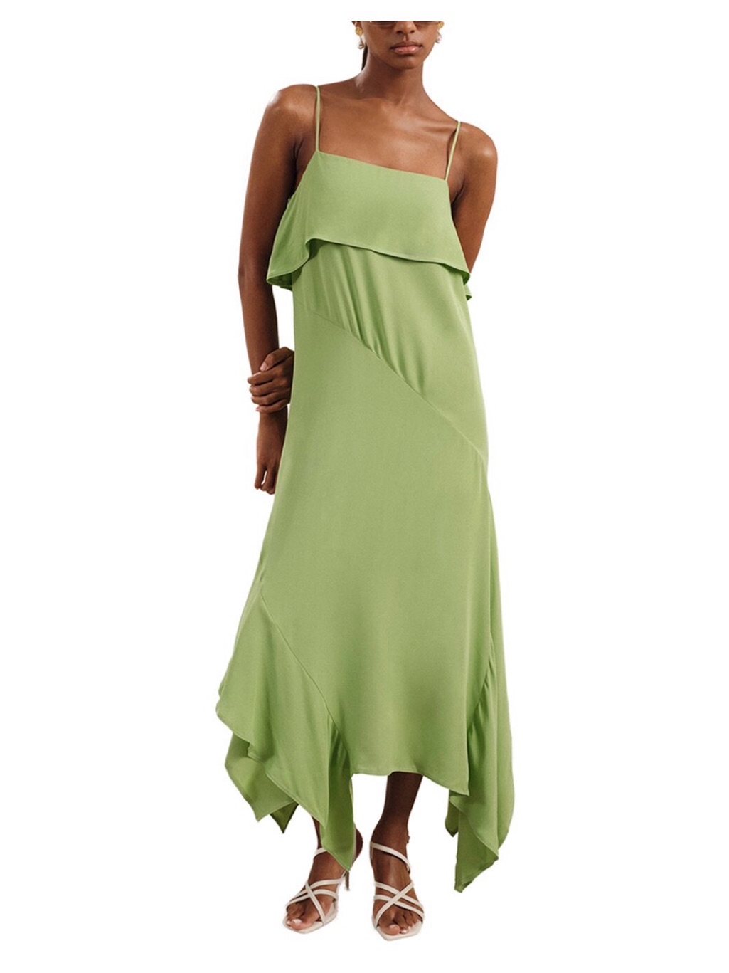 Reiss Pistachio Green Alba Ruffle Dress